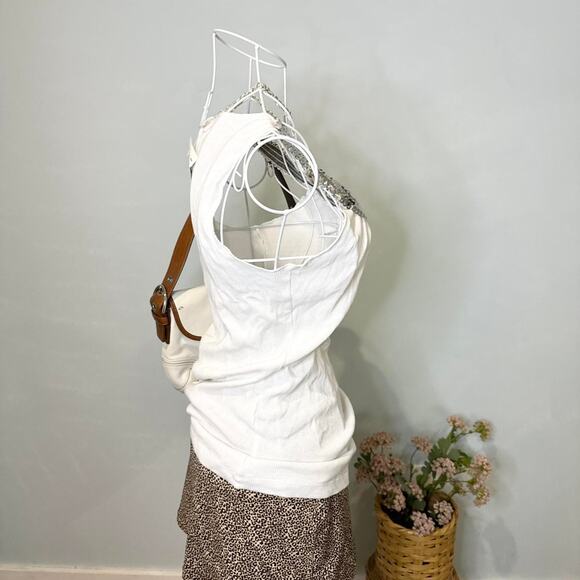 NWT Gorgeous vintage y2k white ribbed v neck sparkly sequin tank top - Picture 4 of 6